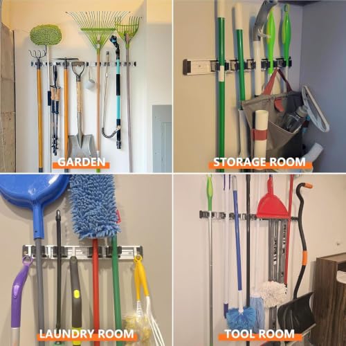 reliahom Broom Holder Wall Mount Mop Hanger Tools organizer 5Racks4Hooks,2P - color: Black