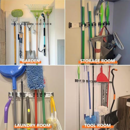 reliahom Broom Holder Wall Mount Mop Hanger Tools organizer 5Racks4Hooks,2P - color: Black