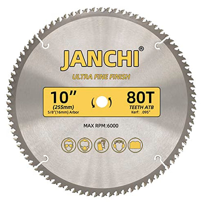 3-Pack Combo 10-Inch 32T & 60T & 80T Woodworking Saw Blades with 5/8" Arbor, .095" Thin Kerf Alternating Top Bevel Tungsten Carbide Teeth Miter/Table Saw Blade Ideal for Various Woods Cutting - size: 10" 32T/60T/80T