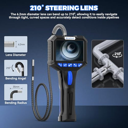 MRCARTOOL 2-Way Articulating Borescope,4X Zoom 6.2mm Probe for Auto Engine - size: 2-Way 210°