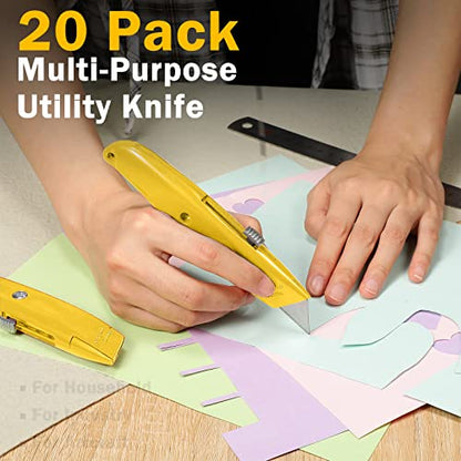 Reginary 20 Pcs Box Cutter Bulk Retractable Utility Knife, Yellow - color: Yellow