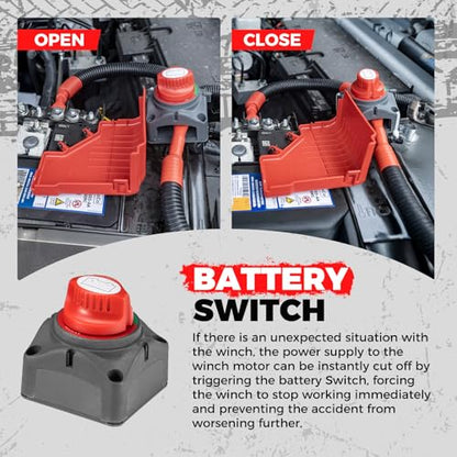 RUGCEL EMCP 13500lb Waterproof Electric Winch – 12V Synthetic Rope with Hawse Fairlead, 2-in-1 Infrared Remote, Auto Clutch & Dual-Color Rope, for Truck/SUV