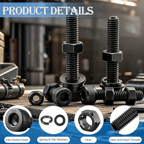 mxuteuk 720PCS M3 Screws Kit,M3×6/8/10/12/16/20mm M3 Screws Assortment Kits,12.9 Alloy Steel M3 Hex Socket Head Bolts Nuts Washers Set Suitable for 3D Printer,DIY - size: 720PCS M3