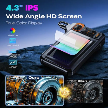 Endoscope Camera with Light, 1920P HD Borescope, 4.3" IPS Inspection Camera - size: 16.5FT Single Lens