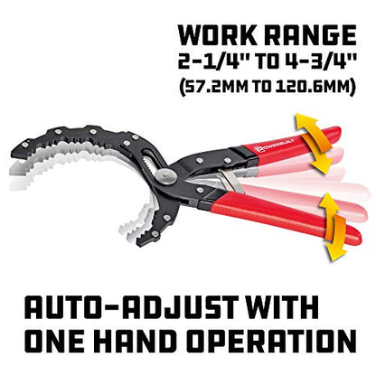 Powerbuilt Self-Adjusting Oil Filter Pliers, Adjustable Oil Filter Wrench, Grips and turns oil filters from 2-1/4-Inch (57mm) to 4-3/4-Inch (120mm) - 942068 - style: Self-Adjusting