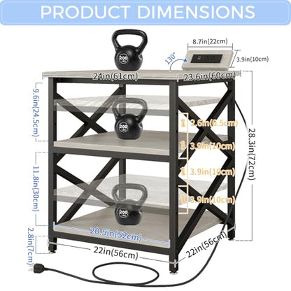 METYERRY 23.6"x23.6" Large Printer Stand with Power Outlet, 3 Tier Cart - color: Greige