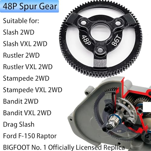 86T 48P Hardened Steel Spur Gear for Traxxas Slash Stampede Rustler 2WD - size: 48P-Spur Gear-86T