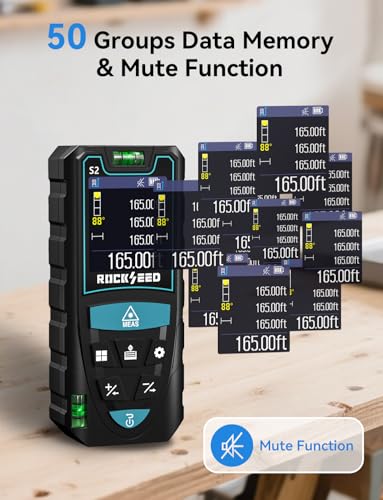 Laser Measuring Tool 165ft, RockSeed Laser Measure with Rotatable HD IPS Color Screen, 12 Measurement Modes, 3 Leveling Modes, 5 Units Switchable, for Stake Marking/Distance/Area/Volume - color: Green Laser