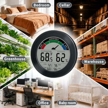 Digital Hygrometer Indoor Thermometer, Brushed Metal Frame, Black - color: Black Stainless