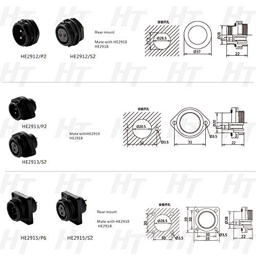HangTon HE29 2 Pin 45 Amp Power Electrical Waterproof Connector, Cable Plug Panel Mount Socket - size: 2 pin