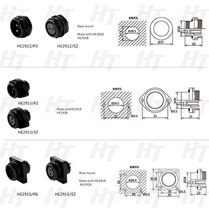 HangTon HE29 14 Pin Waterproof Connector Threaded Outdoor Industrial Electrical Power Circular Male Female Right Angle Wire Cable Plug + Panel Socket - size: 14 pin