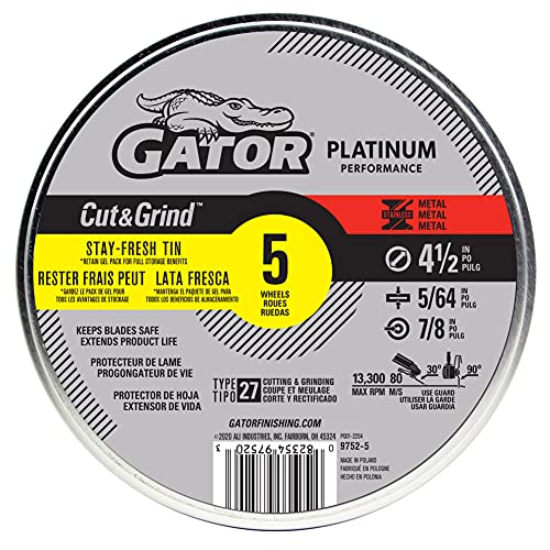 Gator Cut&Grind Type 27 Metal Cut-Off-Wheel, 4-1/2" x 5/64" x 7/8", 5 Pack - size: Cut&Grind 5/64"