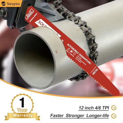 25 Pack 12 Inch 4/6 Tpi Reciprocating Saw Blades Bi-Metal with Perma-Shield Coating Stud and Nail Saw-zall Blades Saw-zall Blades for Cutting Embedded Wood Metals PVC Pallets etc - size: 4/6 Tpi
