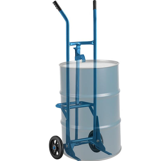 Heavy-Duty Commercial 1000 lb Drum Hand Truck Dolly - Steel Barrel Mover with 10" Iron Caster Wheels, Chime Hook & Support Bar, for Industrial Use, Warehouse, Factory - style: Basic Tilt