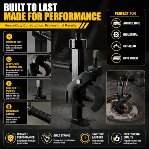 Heavy Duty Pneumatic Tire Bead Breaker for Farm & Tractor Tires – Secure Grip Design with Dual Set Screws – Ideal for On-Wheel Tire Removal on Cars, ATVs, Mowers & RVs - color: Black(Pneumatic)