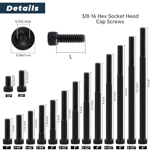 Glvaner 10-Pack 3/8-16 x 1-1/4" Socket Head Cap Screws, Grade 12.9 Alloy Steel, Black Oxide Finish, Full Thread UNC, Allen Hex Drive - size: 3/8-16 x 1-1/4"