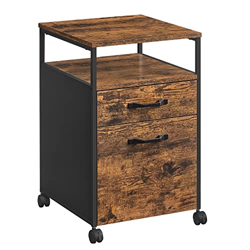VASAGLE 2 Drawer File Cabinet, Rolling Printer Stand - color: Rustic Brown + Ink Black, size: with Open Shelf