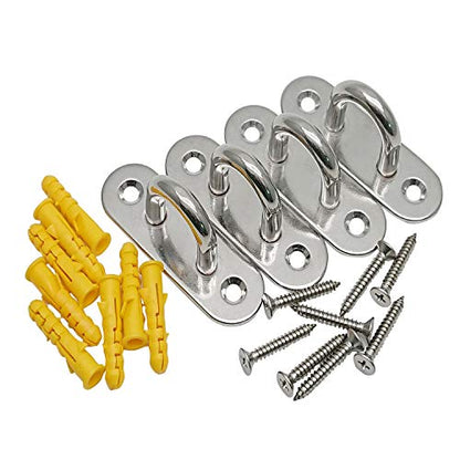 4Pcs 3.1Inch 304 Stainless Steel Ceiling Hooks Pad Eyes Plate with Screws