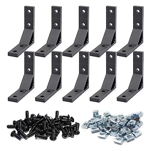 10 Set 78x78mm 2020 Aluminum Extrusion T Slot Corner Bracket 20 Series Extruded Hardware 90 Degree Right Angle Connector with M5 Bolts Nuts for 20/20 80 20 2040 T V Slot Black Aluminum Profile - style: 10Pcs 20x78 Bracket with Bolt Nut