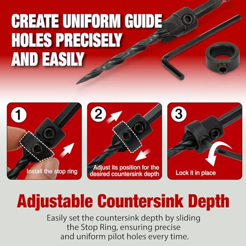ANGELSWORD Countersink Drill Bit Set for Wood, 5pc Tapered Drill Bits