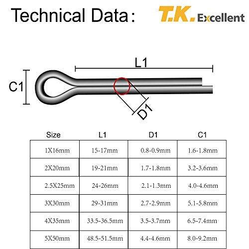 T.K.Excellent Hardware Pins 304 Stainless Steel Cotter Pins Fastener Assortment Kit Hitch Keeper Pin Clips Retaining Pins Straight Hairpins 230 Pcs
