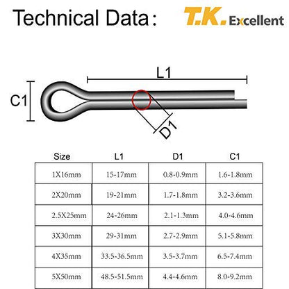 T.K.Excellent Hardware Pins 304 Stainless Steel Cotter Pins Fastener Assortment Kit Hitch Keeper Pin Clips Retaining Pins Straight Hairpins 230 Pcs