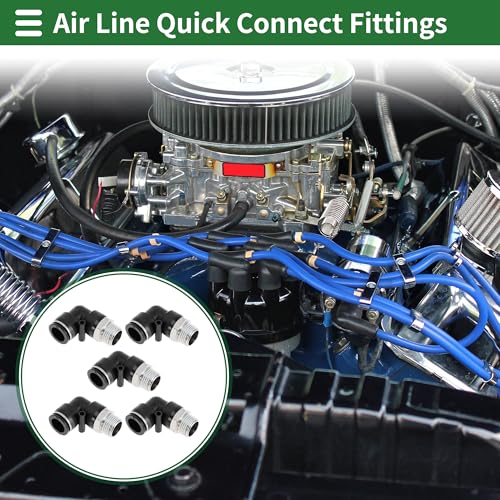 Push to Connect Air Fittings 5/8" 90 Degree Air Line Quick Joint Plastic Nickel-plated Copper 1/2"NPT 5 Pcs Black Silver Tone - color: Black, Silver Tone