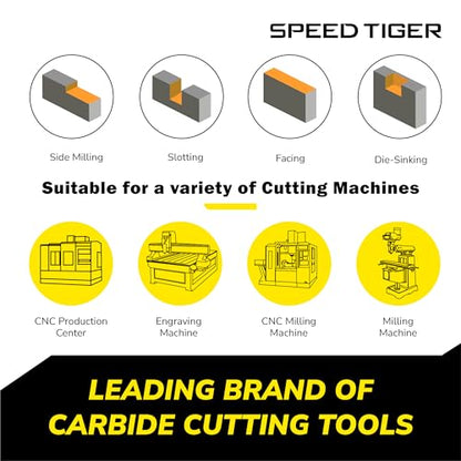 SPEED TIGER EISE 3/16" Carbide Square End Mill - 4 Flutes Milling Bits Set for Alloy Steels, Hardened Steels, Aluminum, Copper, Cast Iron, HRC 50 Deg AlTiN Coating, CNC Router Bits (5pcs) - size: 3/16 in