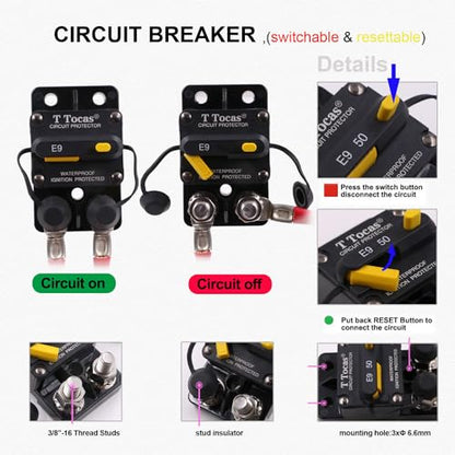 E9 3/8" Studs 40 Amp Circuit Breaker w/Manual Reset Waterproof UL - size: 3/8" Studs -40A