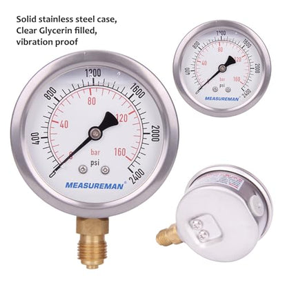 MEASUREMAN Portable Excavator Hydraulic Pressure Test Kit, Includes 3 Pressure Gauges (2400/3500/6000 PSI), 2 Hoses, 6 Test Couplings, for Construction Machinery Systems, Packed in Durable Case - style: Mechanical Hydraulic Pressure Test Kit （11in1）