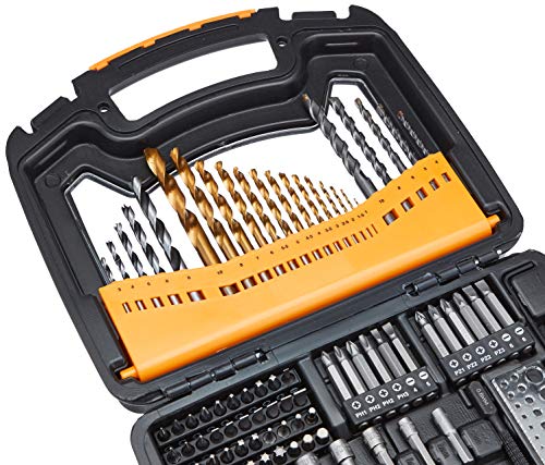 Amazon Basics Drill & Driver Multi Bit Set, Alloy Steel Drill Bits for Metal, Wood, Plastic, Masonry, with Storage Case, 100-Piece