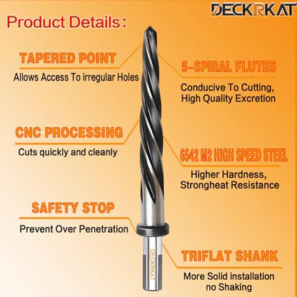 1/2" Reamer Drill Bit for Metal, M2 HSS Taper Reamer for Steel, Alloy, Wood, Plastic to Align, Enlarge Holes – 5-Spiral Flutes, 1/2" Non-Slip Shank, 12mm Car Reamer, Bridge Construction Reamer - size: 1/2 in