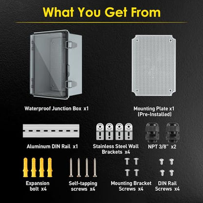 IP67 ABS Outdoor Electrical Junction Box Waterproof with Aluminum DIN Rail - color: Clear, size: 13.8''×9.8''×5.9''