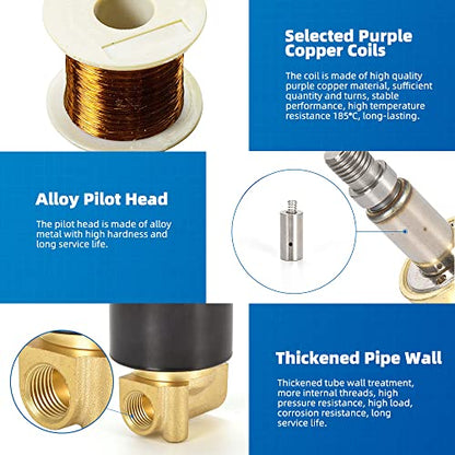 Brass Electric Solenoid Valve 12V 1/4"（inch） Pneumatic Air Valve Normally Colsed for Water Air Gas Fuel Oil - size: 1/4"-12V
