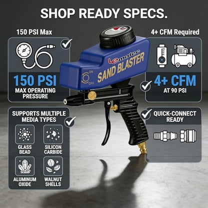 LE LEMATEC Sand Blaster Gun Kit for Air Compressor, Pistola de Arena - style: Ceramic Nozzle Blue