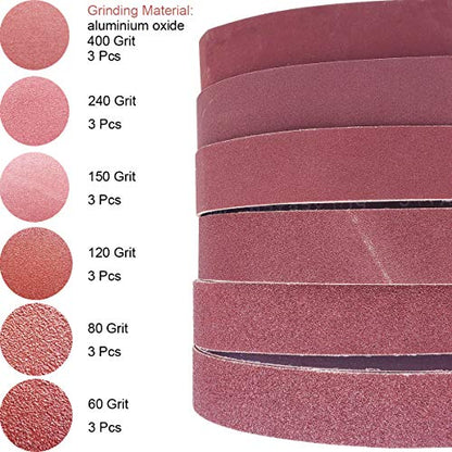18 Pack 1-1/2 x 30 Inch Sanding Belts for Pipe Tube Polisher Sander- 3 Each of 60 80 120 150 240 400 Grit Aluminum Oxide Sander Belts (1-1/2" x 30")