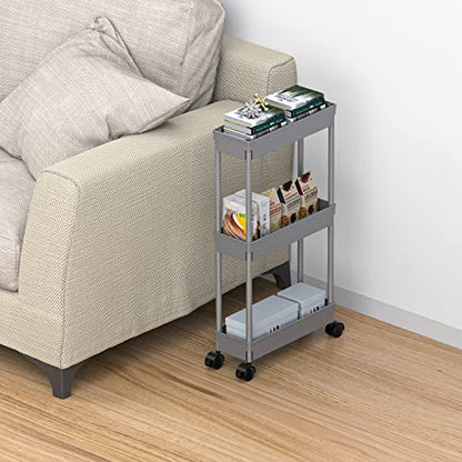 Sooyee 3 Tier Slim Storage Cart, Rolling Utility Cart,Grey - color: Gray, size: Slim 3 Tier