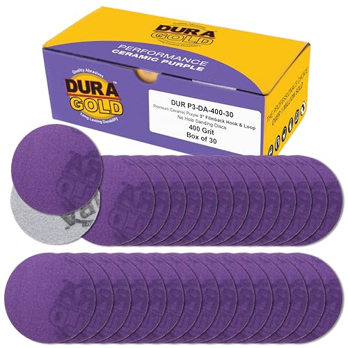 Dura-Gold Premium 400 Grit 3" Purple Film Ceramic Sanding Discs, Box of 30 - style: 400 Grit