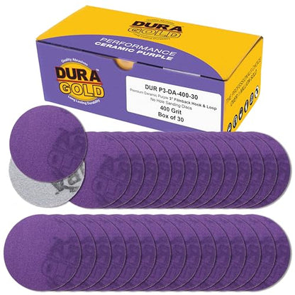 Dura-Gold Premium 400 Grit 3" Purple Film Ceramic Sanding Discs, Box of 30 - style: 400 Grit