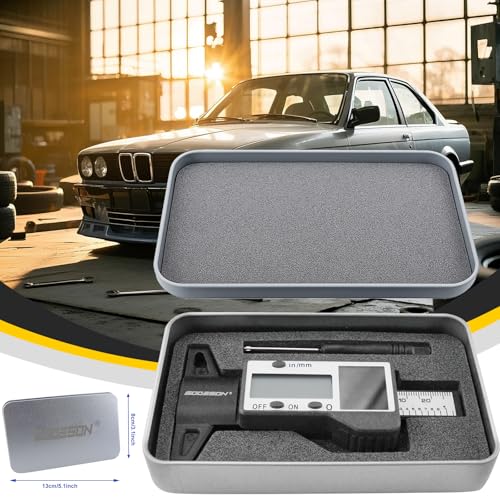 GODESON Digital Tire Tread Depth Gauge, Solar & Battery Power,1" / 25.4mm Range, Inch/MM Display, Black Universal Tire Wear Depth Gauge for All Vehicles (Car, Truck, SUV) - style: IN/MM - Black