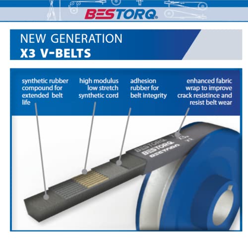 BESTORQ 3L160 V-Belt, Classic Wrapped Rubber X3 V-Belt, Black, 16" Outside Circumference x .38" Width x .24" Height, Pack of 3 - size: Pack of 3, style: 3L160
