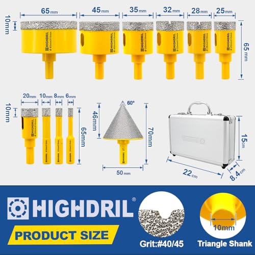 HIGHDRIL 11Pcs Diamond Hole Saw Kit for Tile Porcelain Ceramic Granite - size: Shank Set5