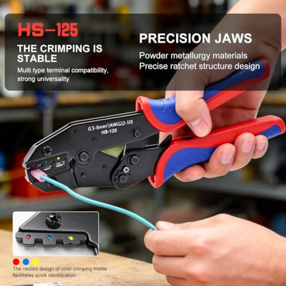 smseace Wire Crimping Tool for Heat Shrink Wire Connectors 22-10AWG Professional Ratcheting Terminal Crimper - color: Red&green