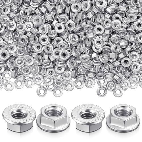 Hicarer 1000 Pack 5/16-18 Zinc Plated Serrated Flange Hex Lock Nuts, Serrated Flange 5/16-18 Hex Lock Nuts Locknuts Replacement Bright Finish Corrosion-Resistant - size: 5/16-18