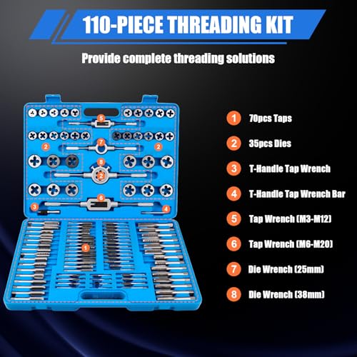 110-Piece Metric Tap and Die Set M2 to M18 with Storage Case