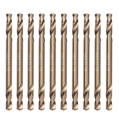 1/8" Cobalt Drill Bits(10PCS), M35 HSSCO High Speed Steel Double Ends Stubby Body Twist Drill Bit Set for Hardened Metal, Stainless Steel, Cast Iron, Plastic and Wood - size: 1/8"(10PCS)
