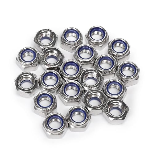 M10-1.5 Nylon Insert Lock Nuts, 304 Stainless Steel, 20 Pack