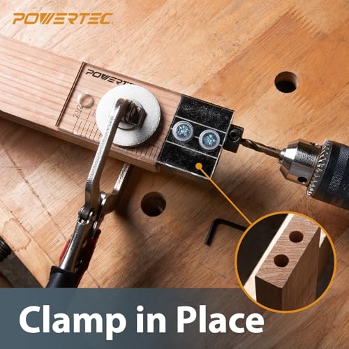 POWERTEC Complete Doweling Jig Kit w/ 1/2",3/8",1/4" Cobalt M-35 Drill Bits, Wood Dowel Jig Accessories with Depth Scale, Laser Cut Alignment Marker & Split Ring Stop Collar for Easy Alignment(71714V) - style: Complete Doweling Jig Kit (1/2", 3/8", 1/4" B