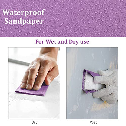 LotFancy 400 Grit Sandpaper, 30PCS 9 x 11” White Fused Alumina Wet Dry Sanding Sheets, for Automotive Metal Sanding Polishing, Wood Finishing, Purple - size: 400 Grit