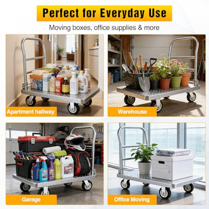 Stainless Steel Platform Cart 1320 lbs Heavy Duty Flatbed Push Dolly with 5 Inch Rubber Wheels 36 x 24 Inch Platform Truck for Warehouse Industrial Use Black - color: 1320 Lbs|silver|36x24 Inch